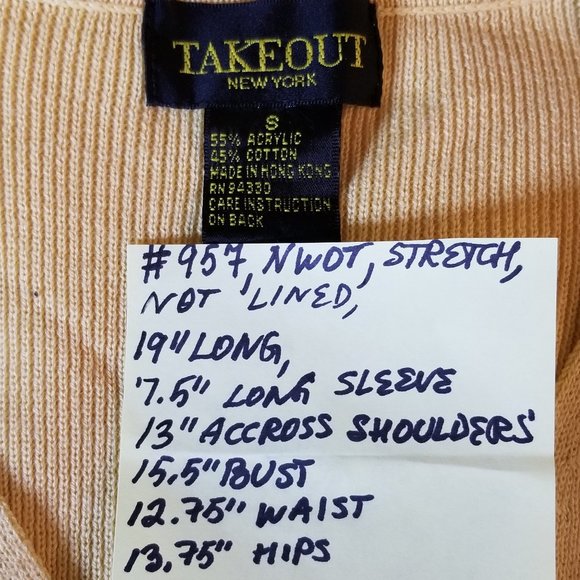 #957 NWOT Takeout NY Cotton Cardigan S MOP buttons - Picture 6 of 9